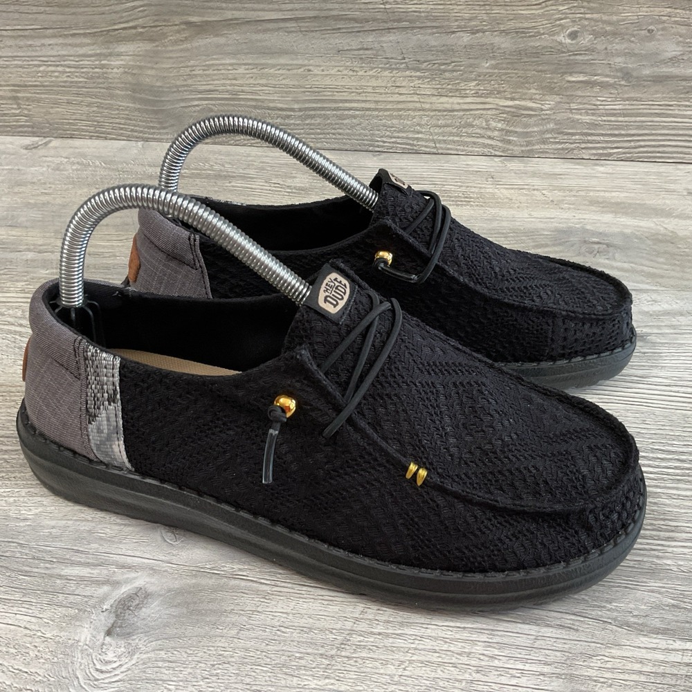 Hey Dude Wendy Boho Crochet Black Slip-On Comfort Shoes Women's Size 8